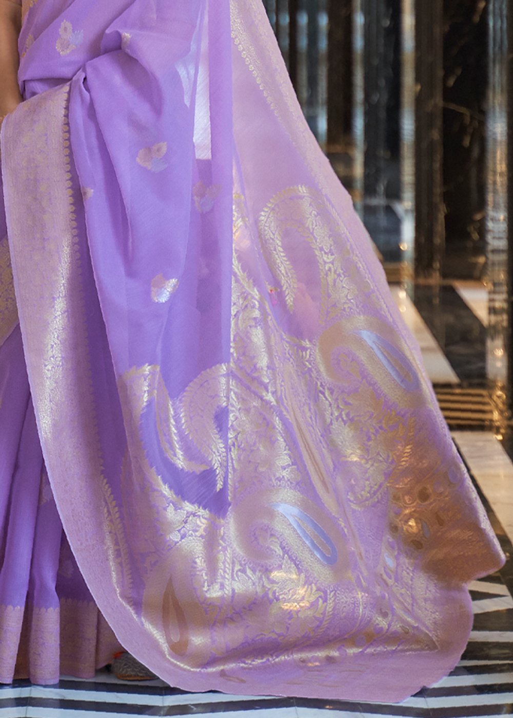 Buy MySilkLove East Side Purple Banarasi Linen Saree Online