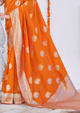 Mango Orange Zari Woven Banarasi Silk Saree