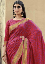 Sweet Red and Purple Zari Woven Banarasi Silk Saree