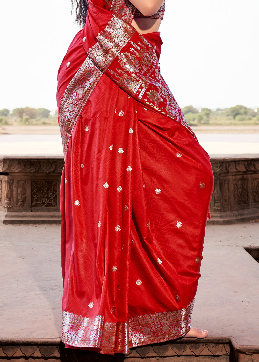 Buy MySilkLove Thunderbird Red Woven Banarasi Satin Silk Saree Online