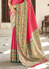 Wild Pink and Blue Zari Woven Banarasi Brocade Saree