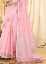 Azalea Pink Zari Woven Linen Saree