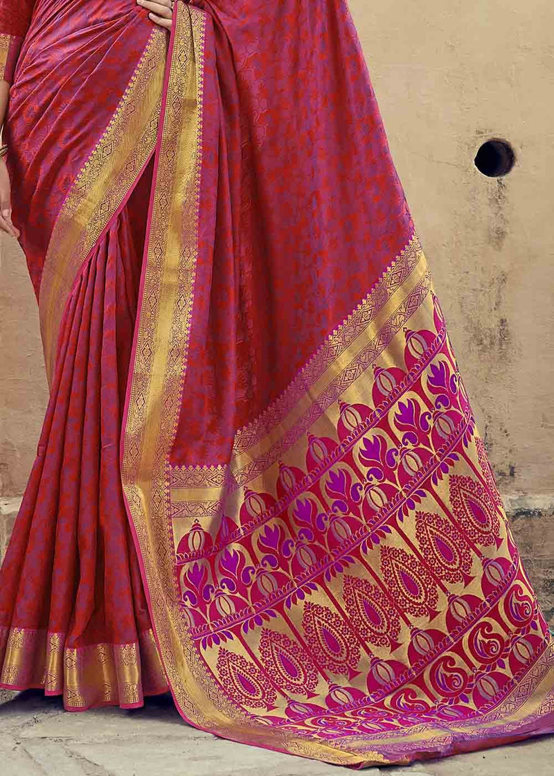 Sweet Red and Purple Zari Woven Banarasi Silk Saree