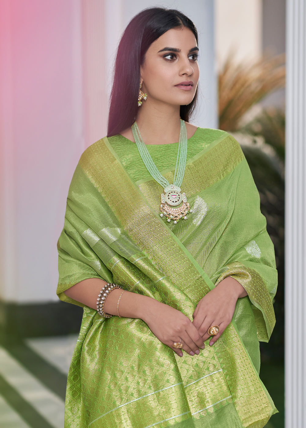 Buy MySilkLove Deco Green Zari Woven Tissue Banarasi Silk Saree Online