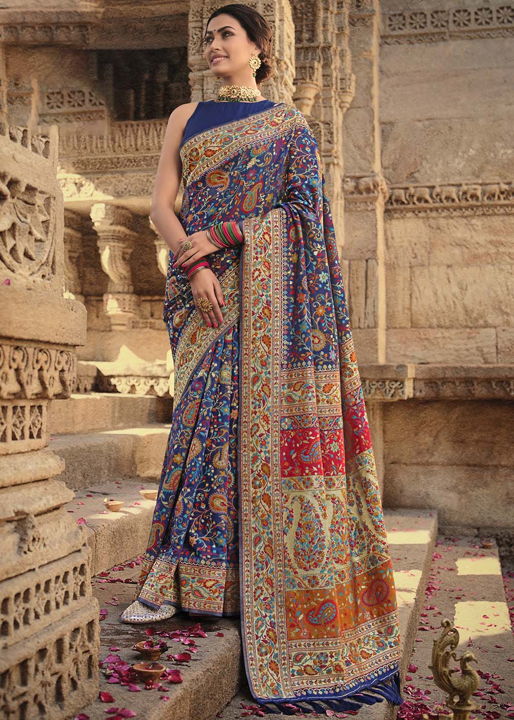 Buy MySilkLove East Blue Zari Woven Banarasi Kora Silk Saree Online