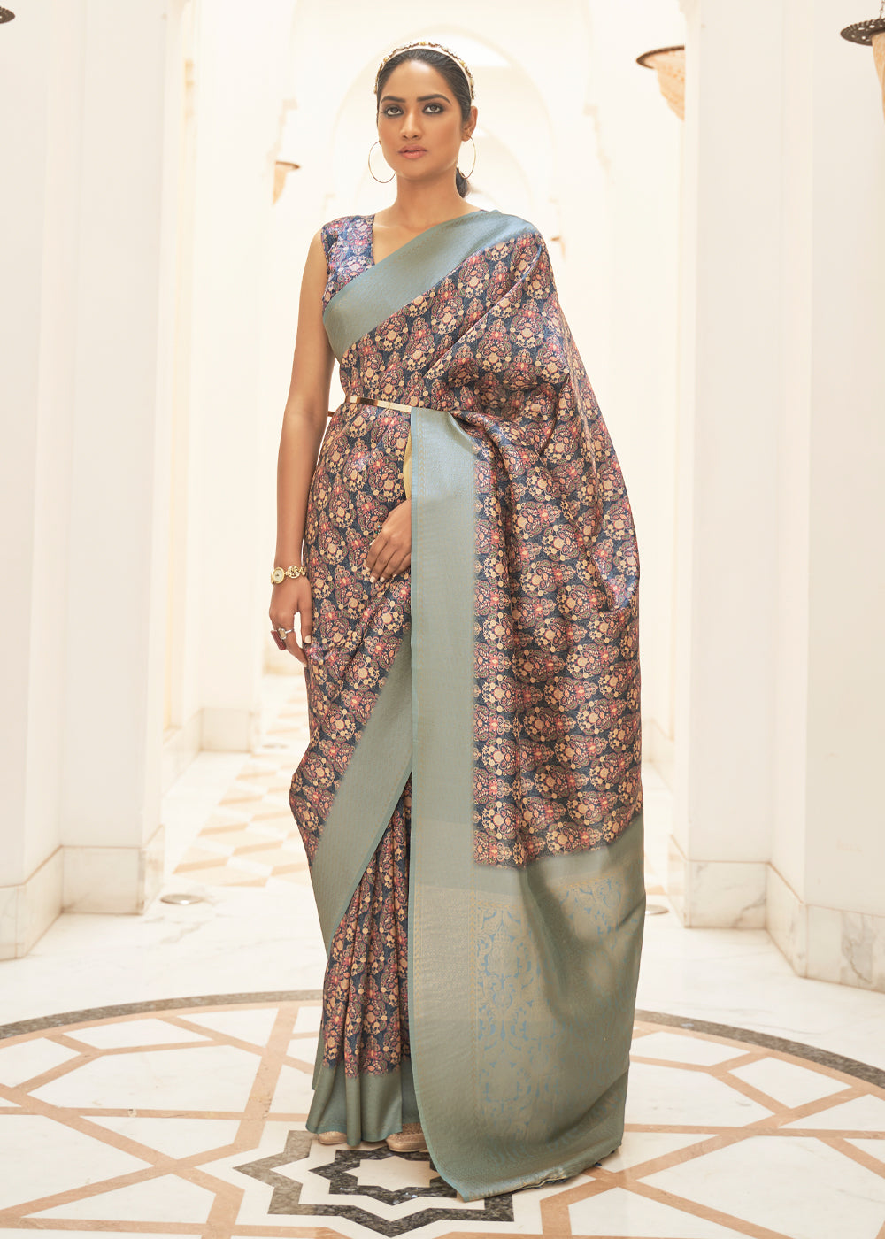 Buy MySilkLove Toast Purple and Grey Digital Print Saree Online