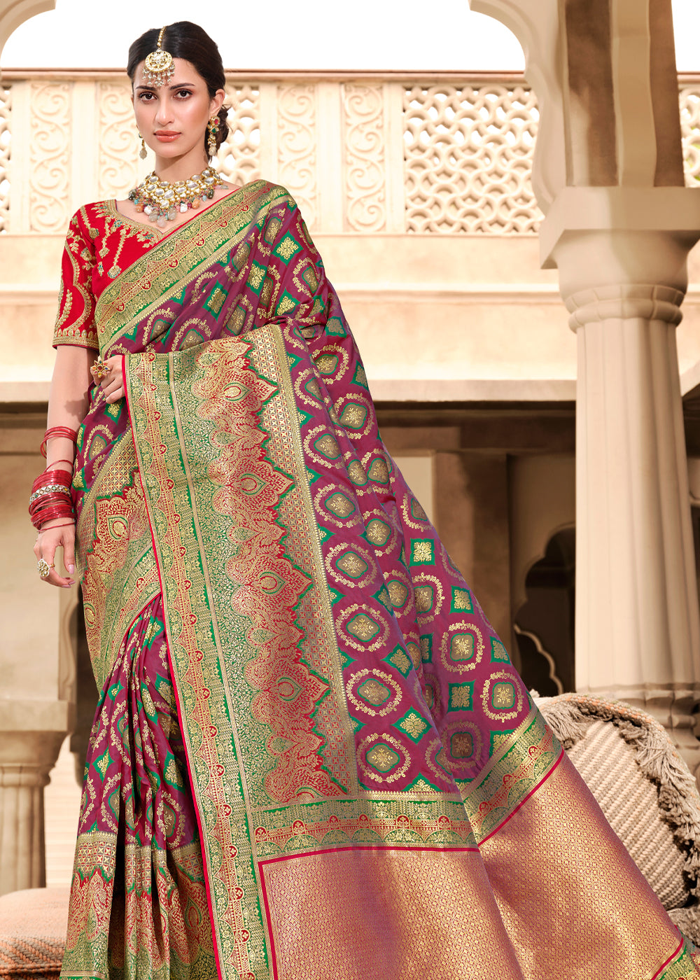 Buy MySilkLove Night Shadz Purple and Red Woven Designer Banarasi Silk Saree Online