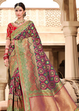 Night Shadz Purple and Red Woven Designer Banarasi Silk Saree