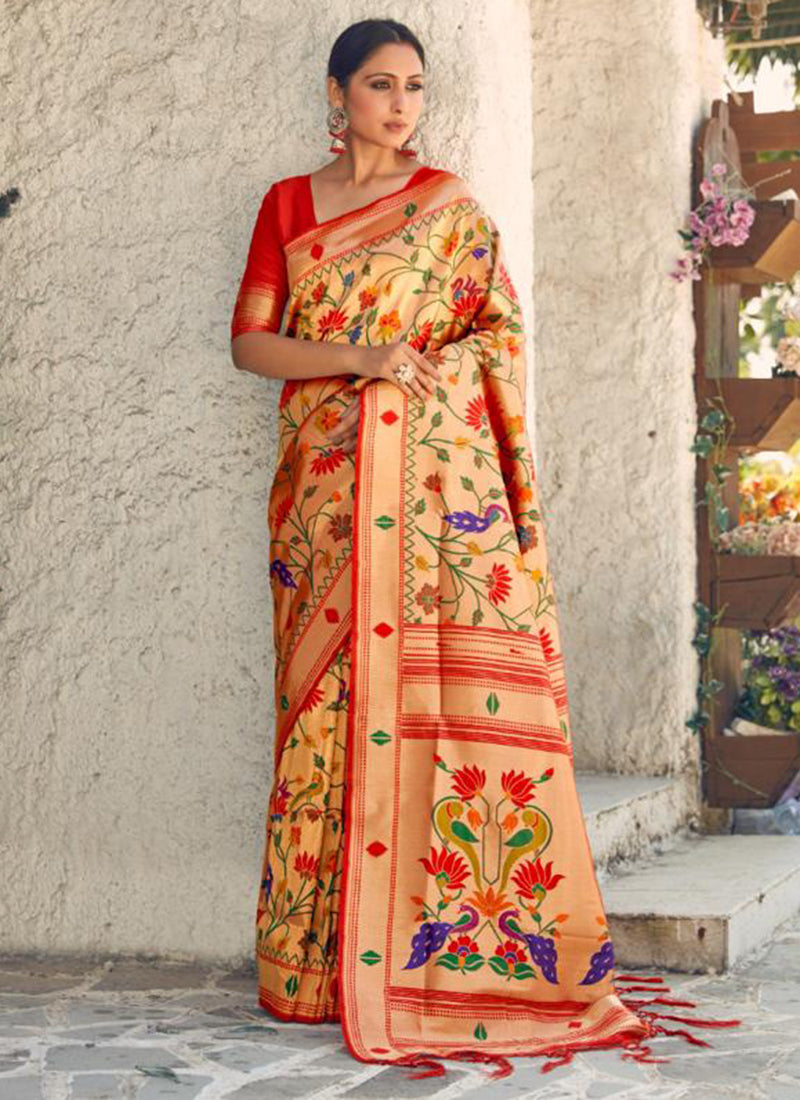 Buy MySilkLove Golden Handloom Woven Paithani Saree Online