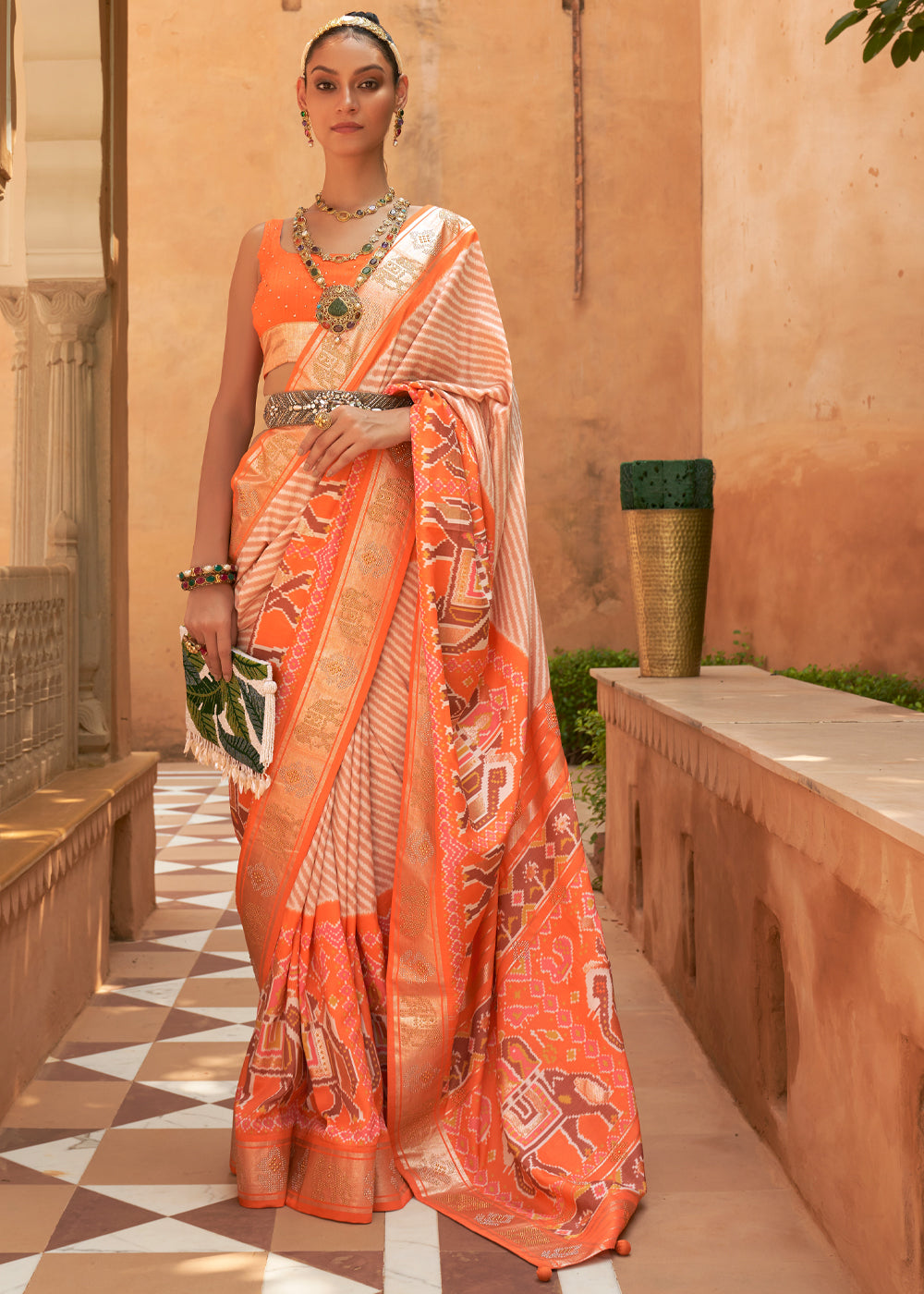 Buy MySilkLove Mandarin Orange Patola Silk Saree Online