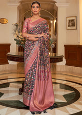 Burnished Purple and Pink Banarasi Digital Kanni Printed Saree