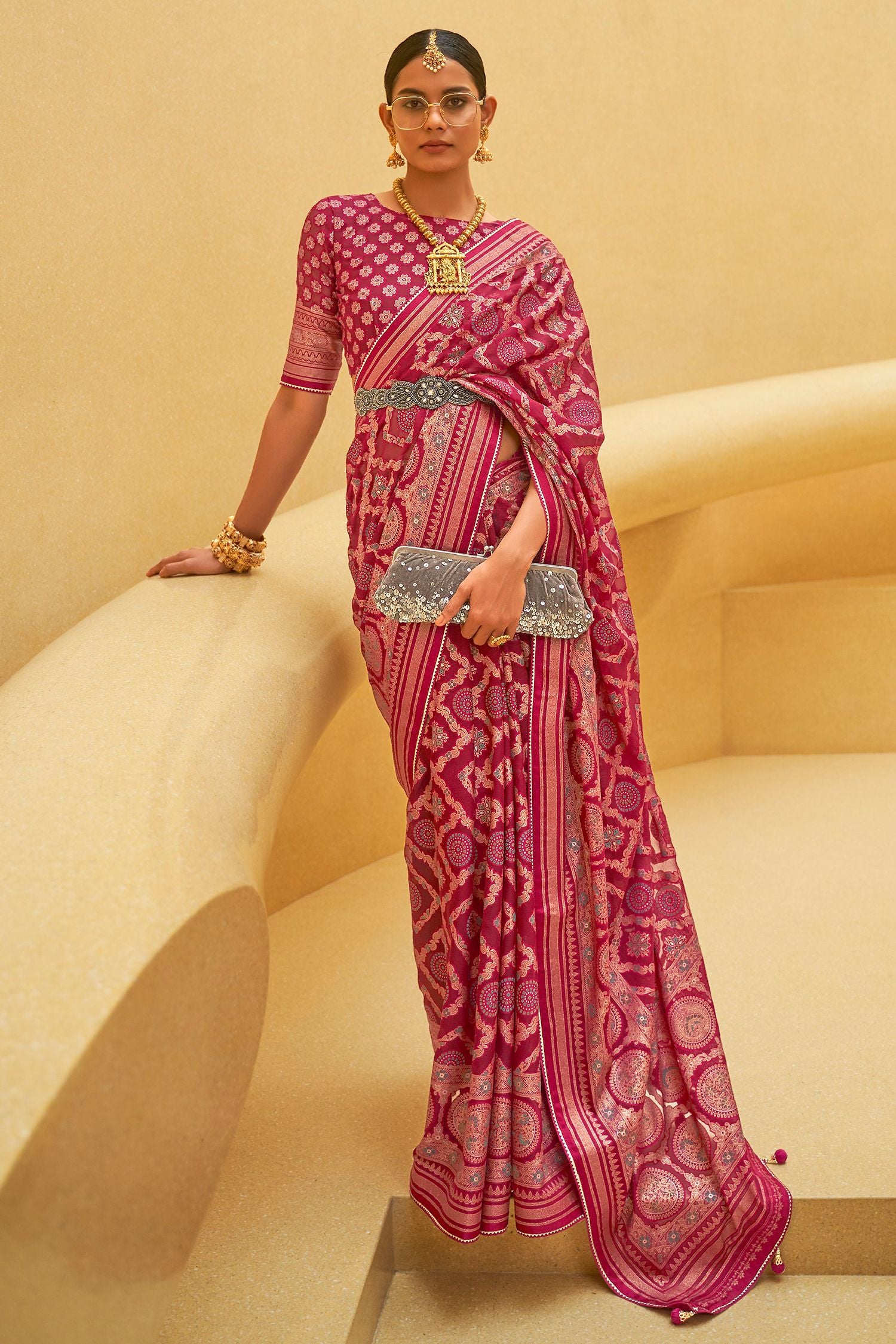 Buy MySilkLove Blush Pink Zari Woven Brasso Organza Saree Online