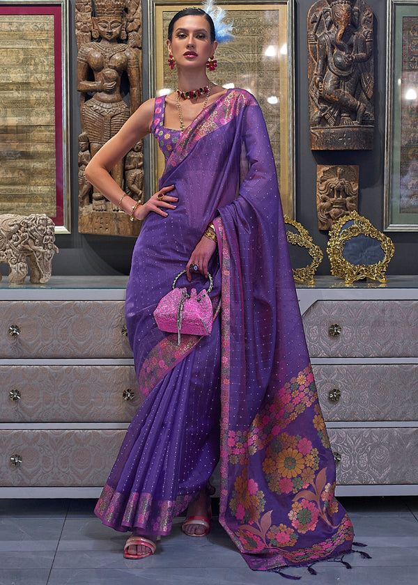 Affair Purple Woven Dual Tone Organza Banarasi Silk Saree