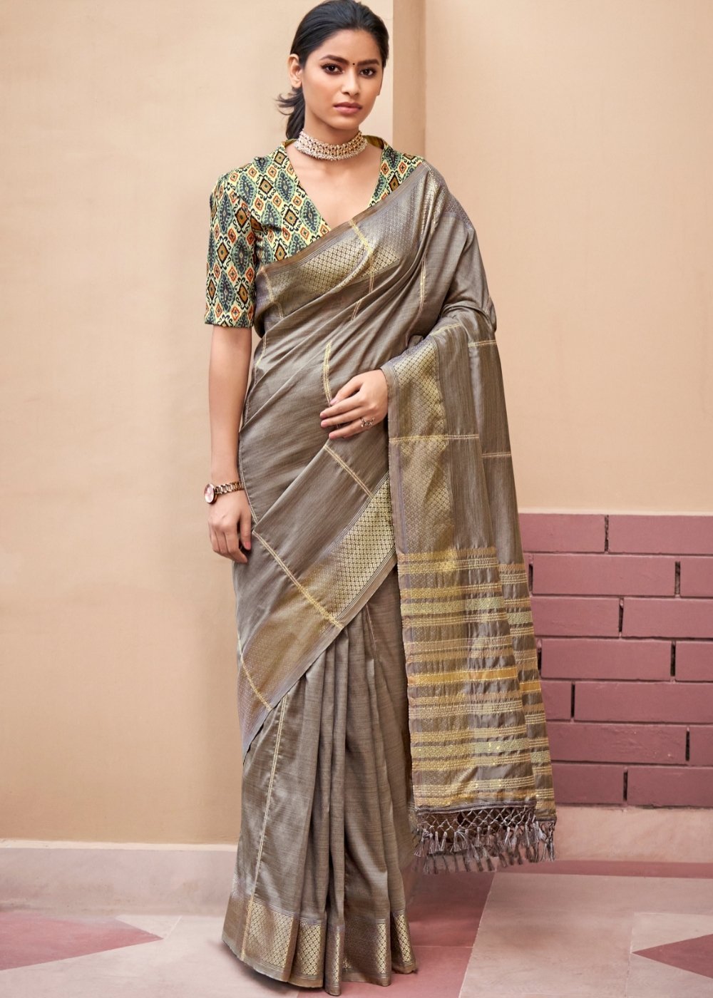 Buy MySilkLove Squirrel Grey Zari Woven South Silk Saree Online