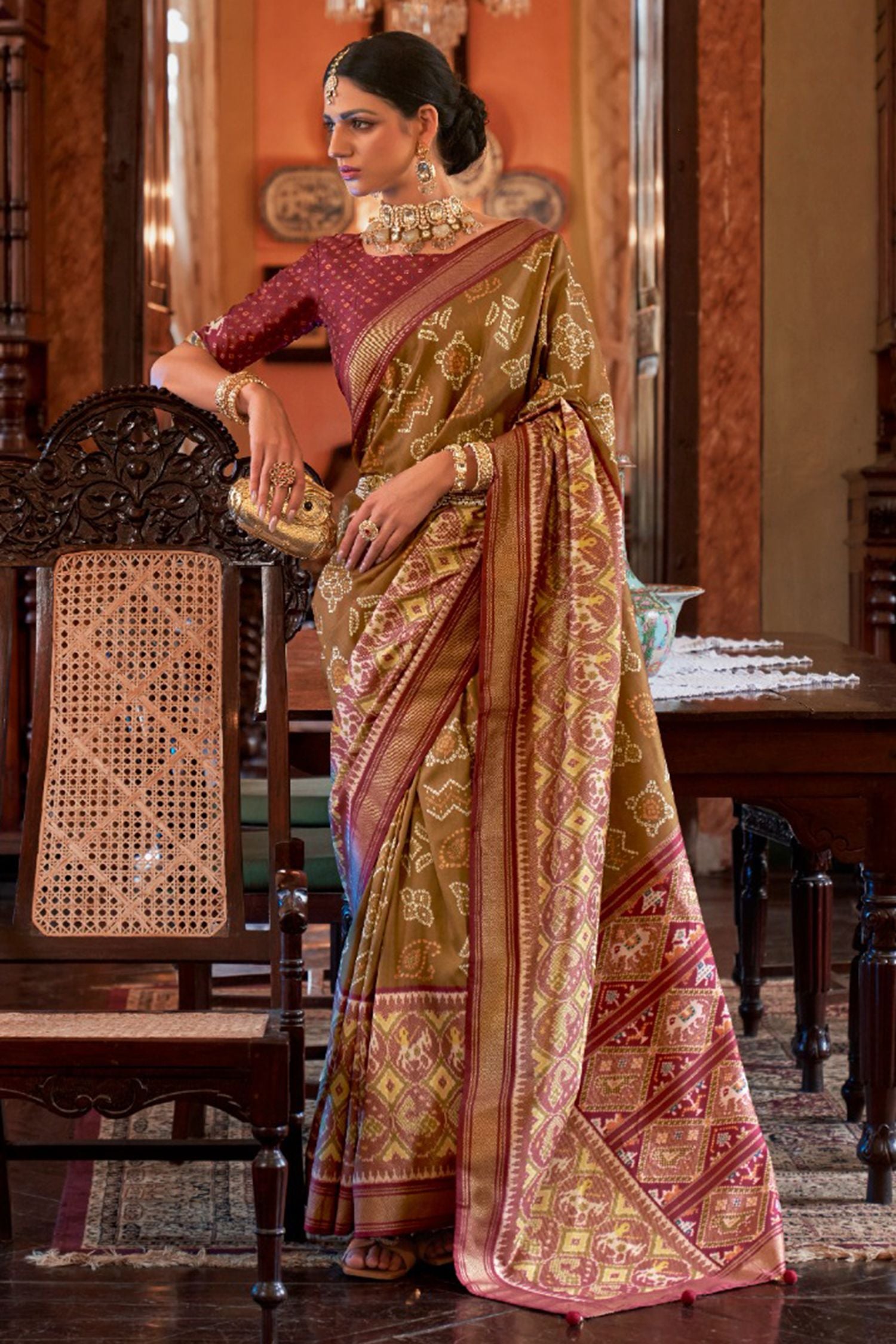 Buy MySilkLove Brown Rust Woven Patola Silk Saree Online