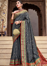 Mid Gray Zari Woven Banarasi Saree