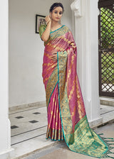 Blush Pink Zari Woven Organza Tissue Silk Saree