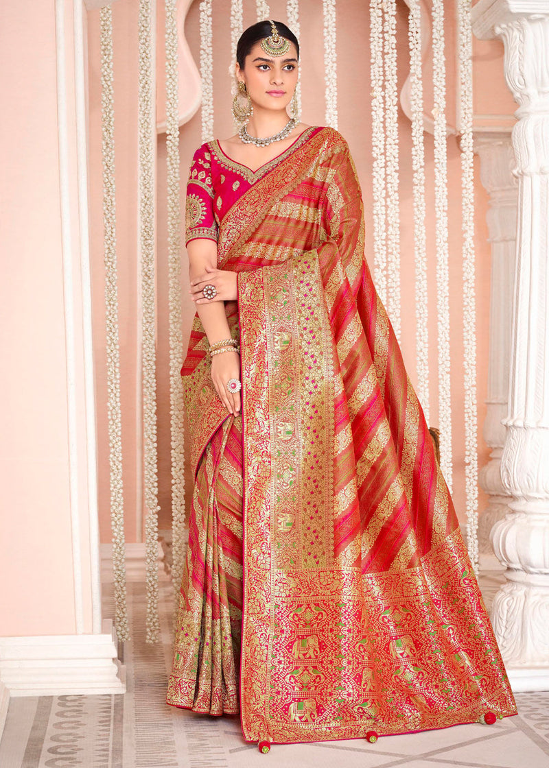 Valencia Dark Pink Zari Woven Banarasi Saree with Designer Blouse