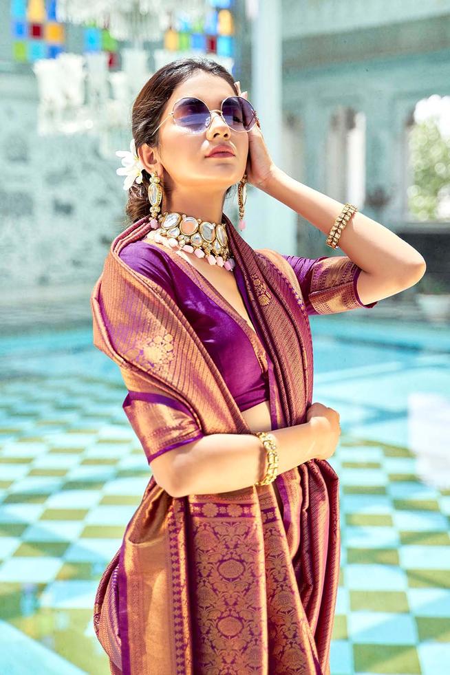 Finn Purple Zari Woven Kanjivaram Saree