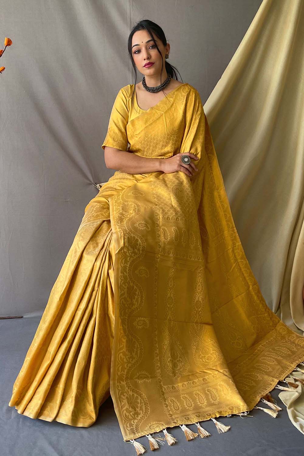 MySilkLove Ronchi Yellow Woven Art Silk Saree