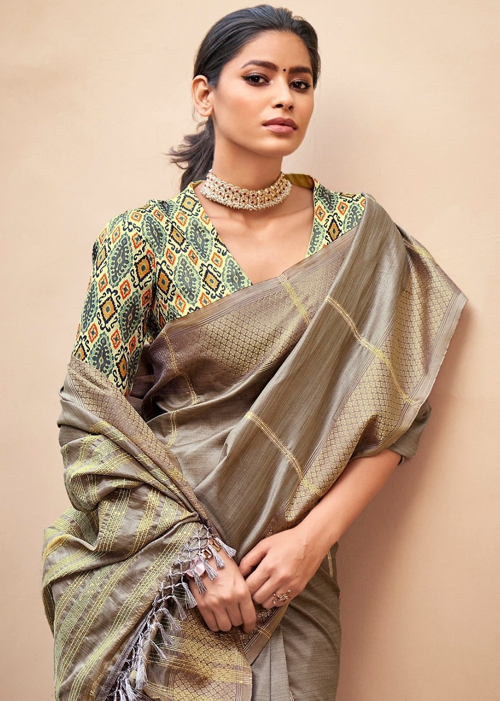 MySilkLove Squirrel Grey Zari Woven South Silk Saree