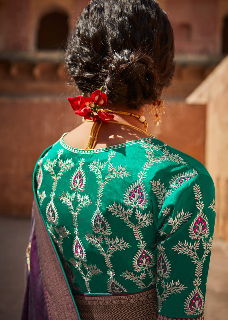 Livid Purple and Green Zari Woven Designer Banarasi Saree