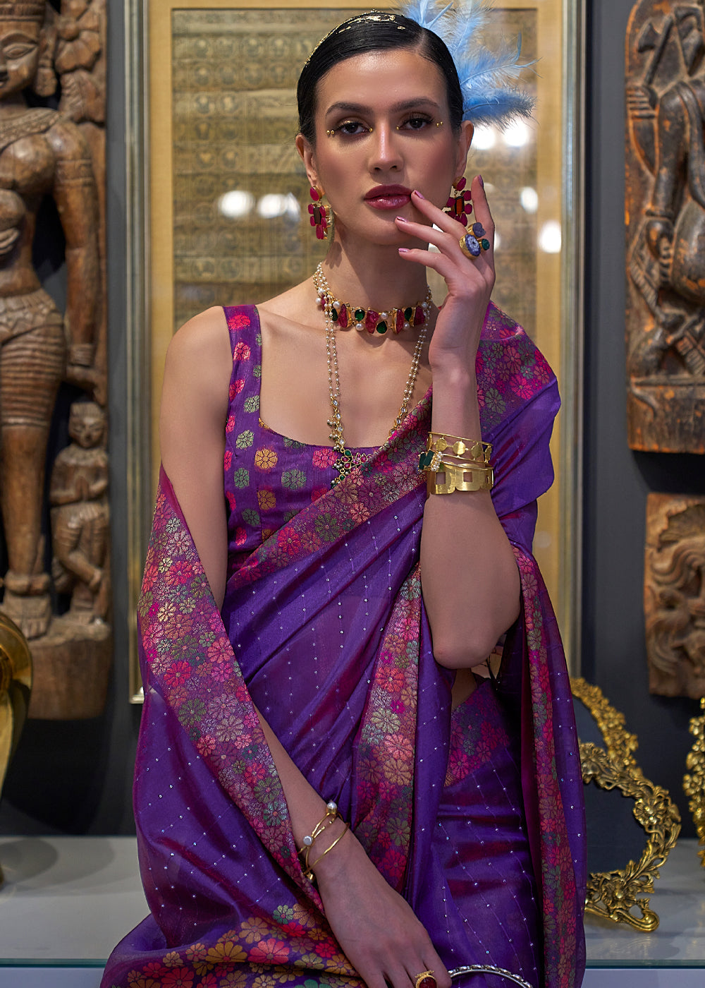 Buy MySilkLove Affair Purple Woven Dual Tone Organza Banarasi Silk Saree Online