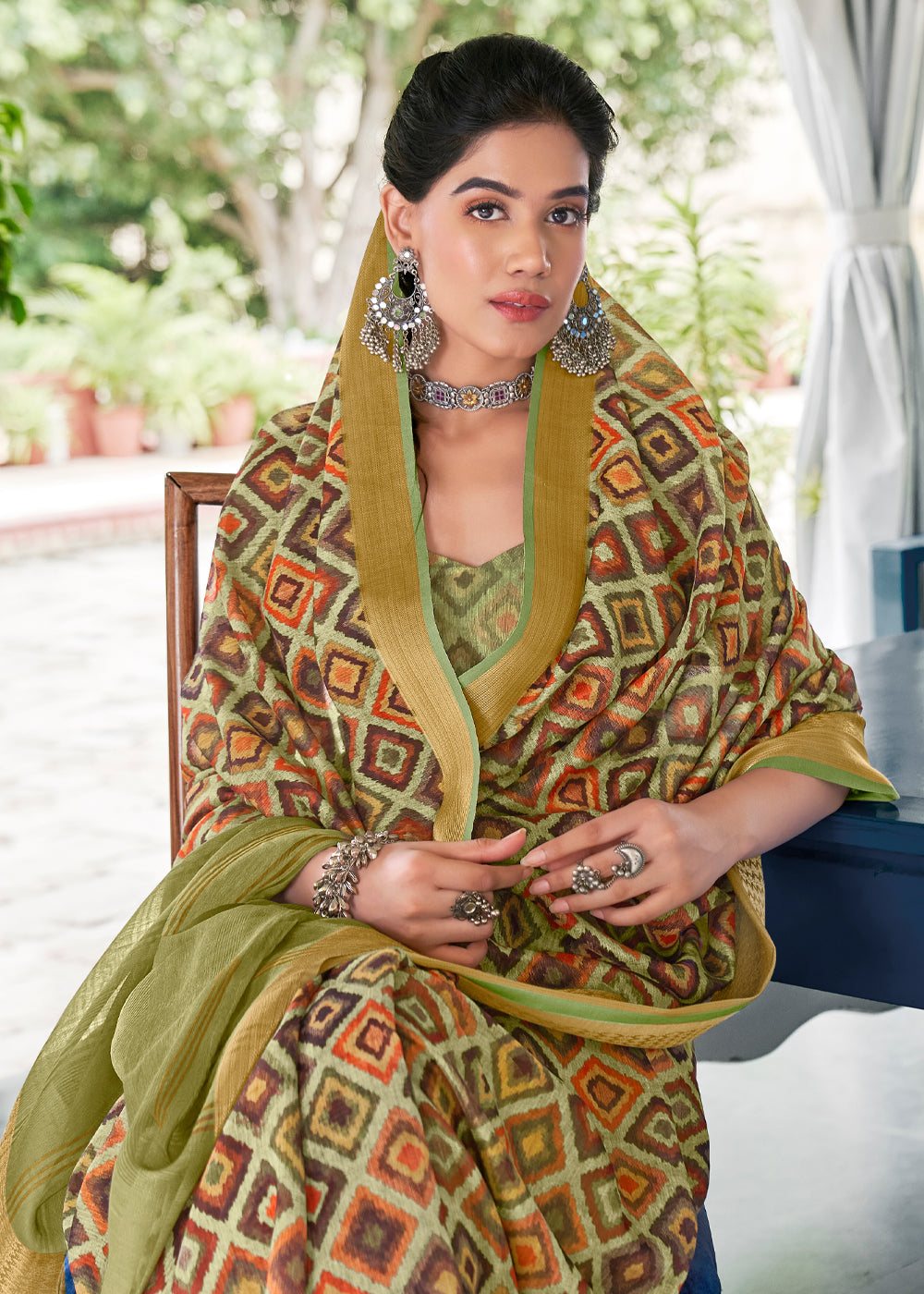 Buy MySilkLove Green Smoke Banarasi Printed Saree Online