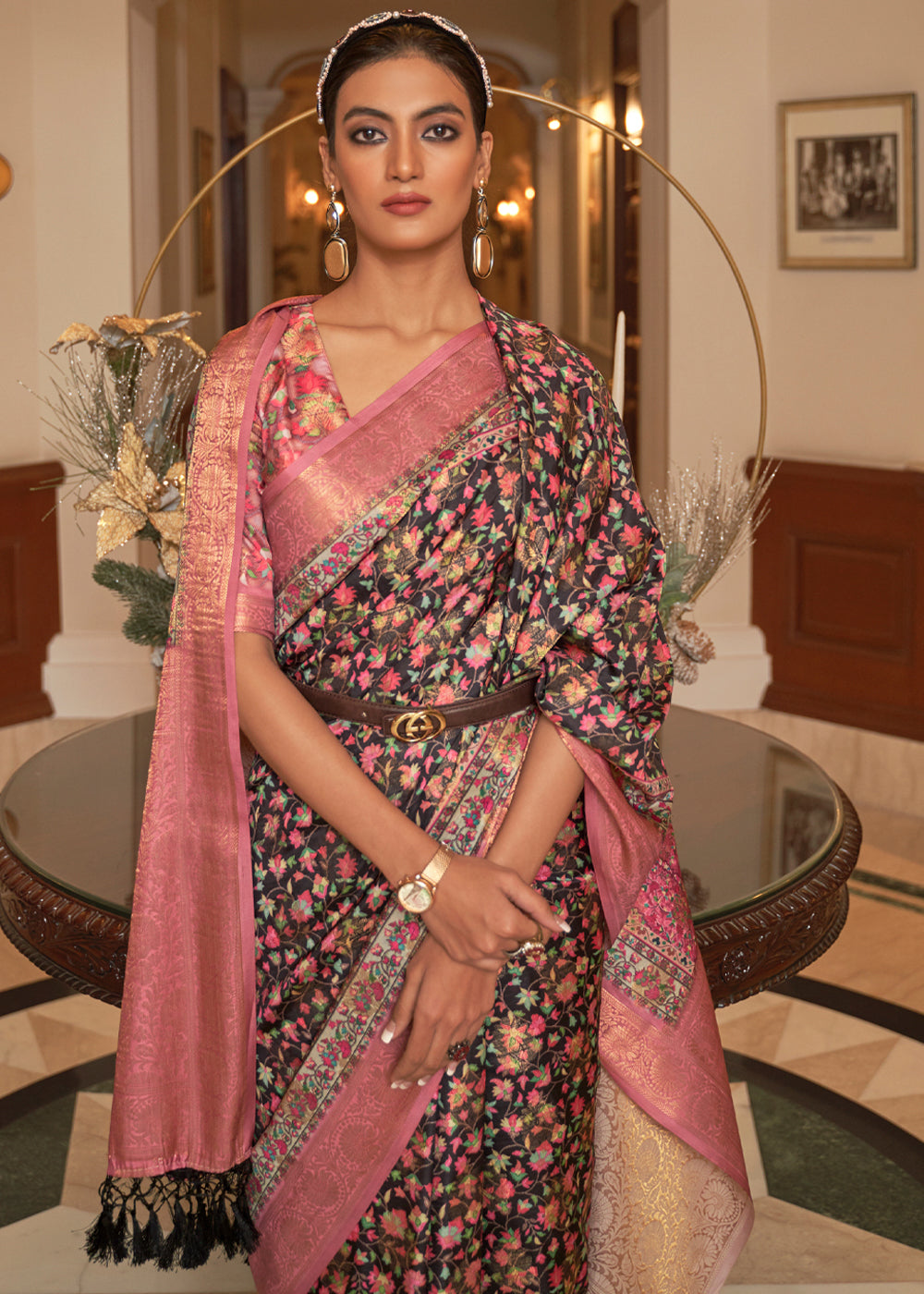 Buy MySilkLove Burnished Purple and Pink Banarasi Digital Kanni Printed Saree Online