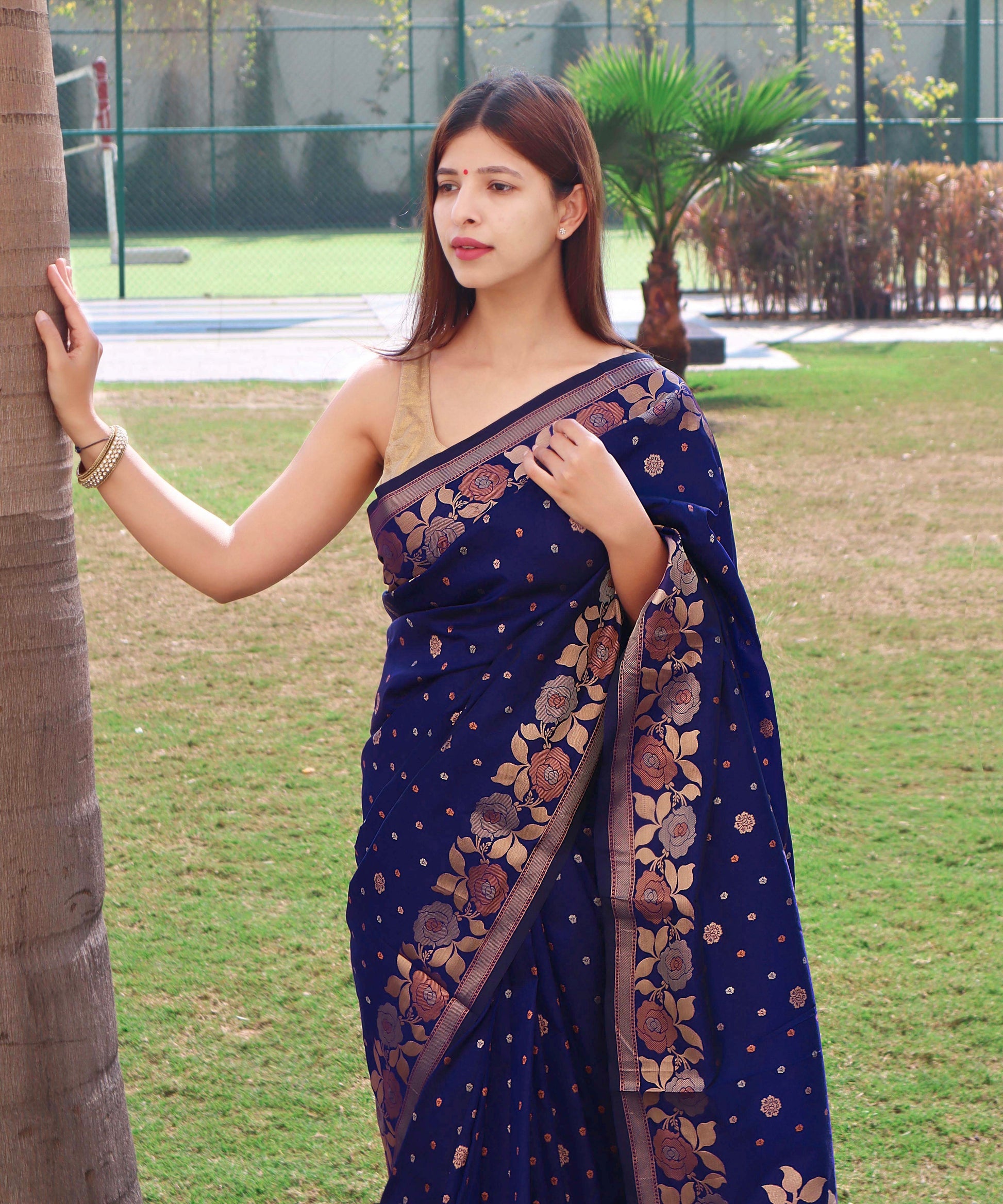 Buy MySilkLove Martinique Blue Soft Silk Saree with Floral Woven Border and Pallu Online