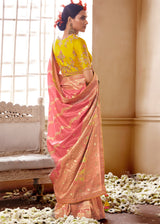 Copperfield Peach and Yellow Banarasi Saree with Designer Blouse