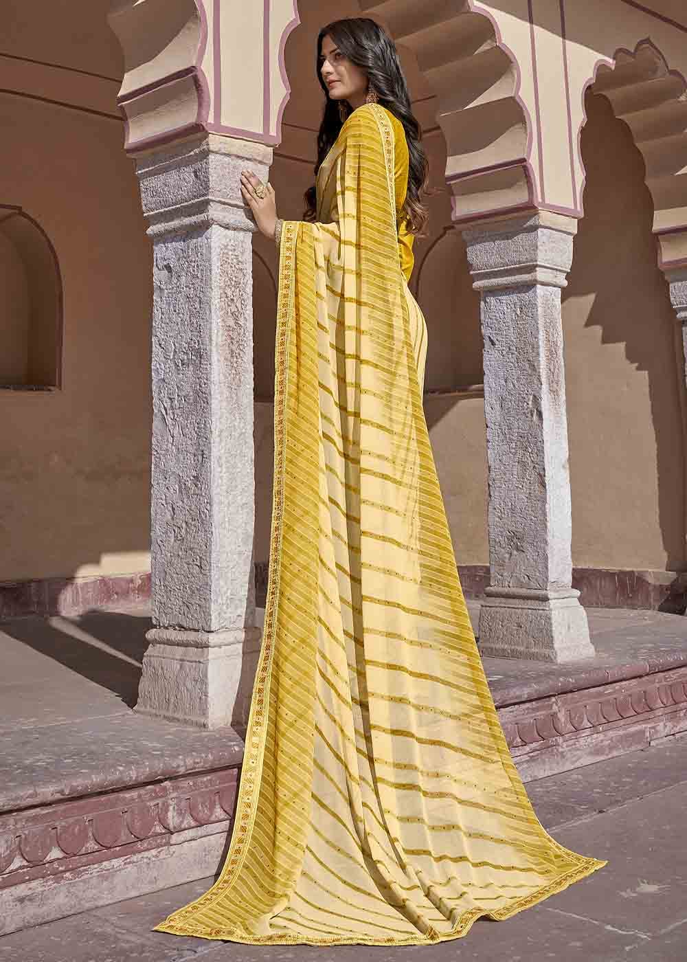 Buy MySilkLove Rob Yellow Printed Georgette Saree Online