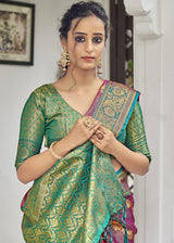 Blush Pink Zari Woven Organza Tissue Silk Saree
