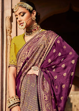 Candy Purple Zari Woven Banarasi Silk Saree with Embroidered Blouse