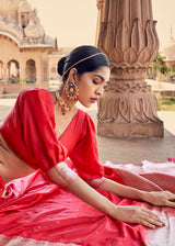Sizzling Red Woven Banarasi Satin Silk Saree
