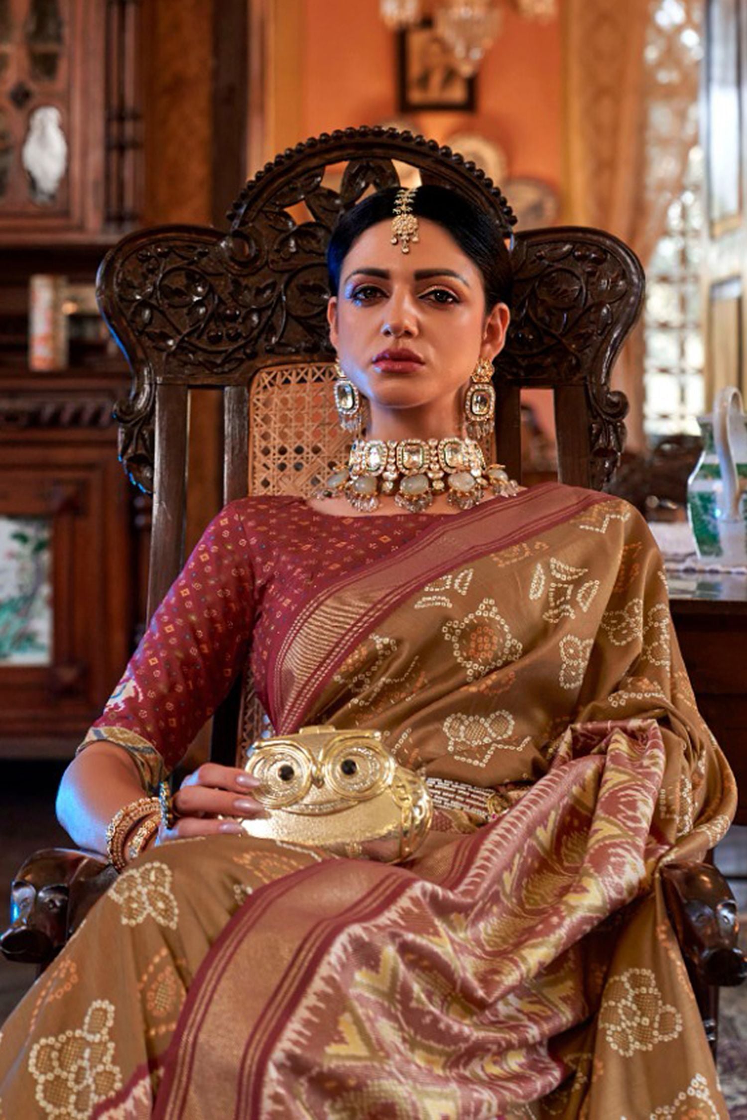 MySilkLove Brown Rust Woven Patola Silk Saree