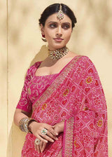 Contessa Pink Patola Print Georgette Saree With Embroidered Blouse