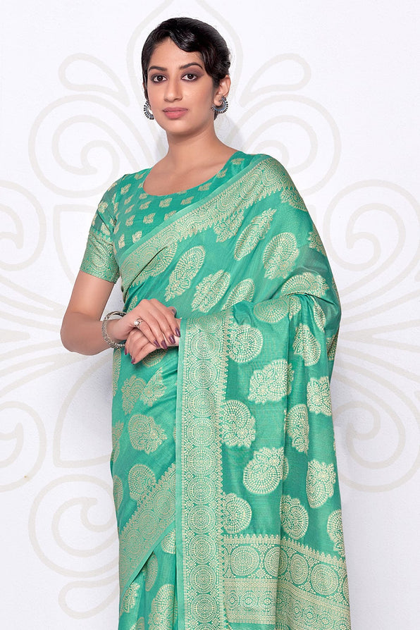 MySilkLove Ocean Green Cotton Saree