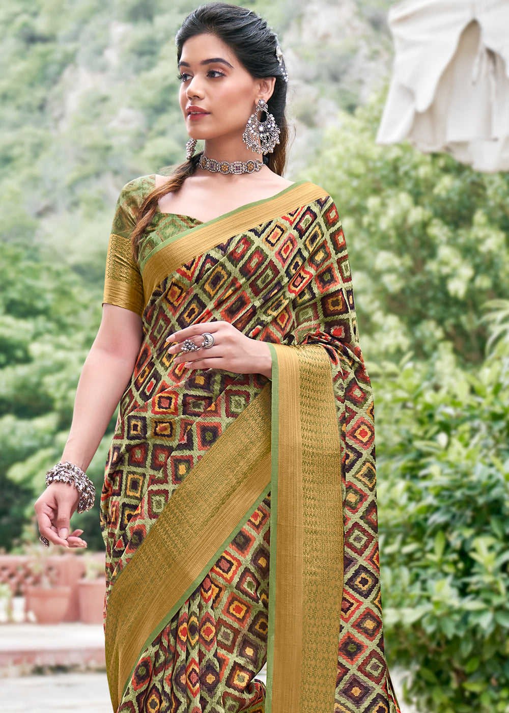 Buy MySilkLove Green Smoke Banarasi Printed Saree Online