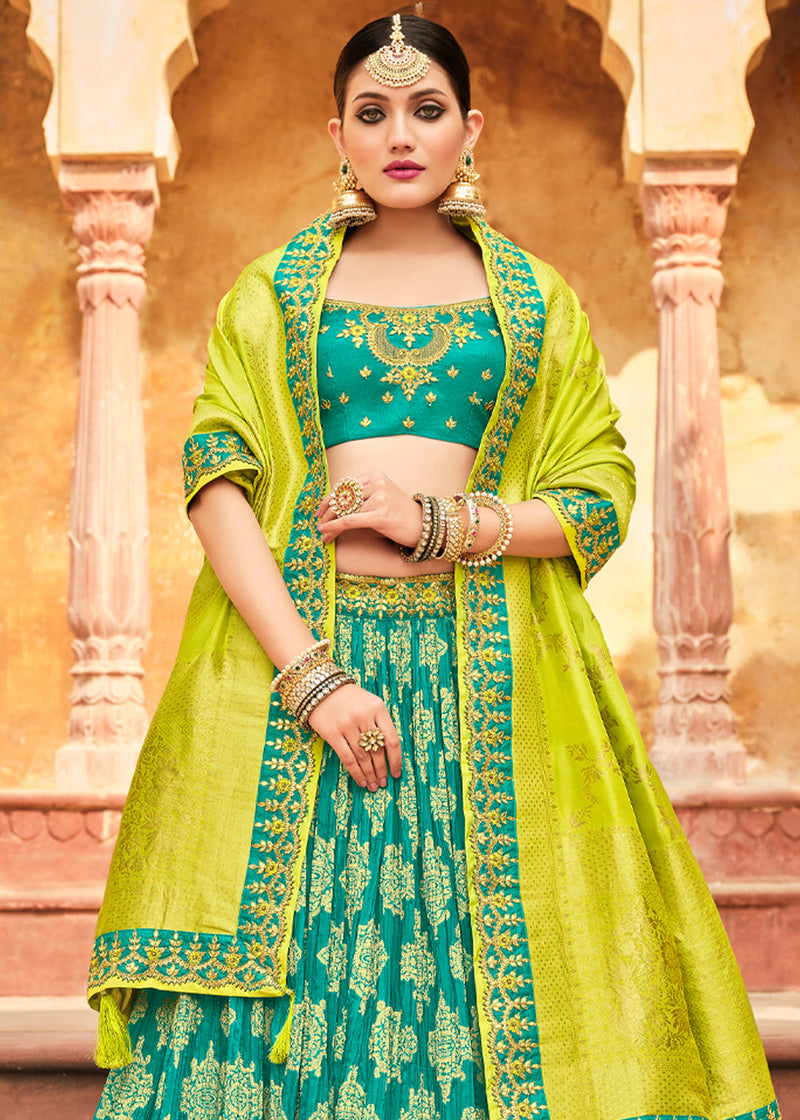 Buy Lime Green Embroidered Net Lehenga Choli Online At Zeel Clothing