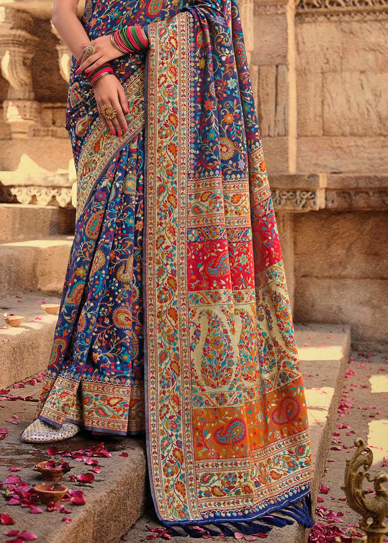 East Blue Zari Woven Banarasi Kora Silk Saree