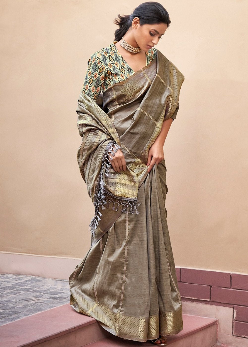 Buy MySilkLove Squirrel Grey Zari Woven South Silk Saree Online