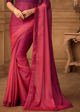 Night Shadz Pink and Purple Embroidered Chiffon Designer Saree