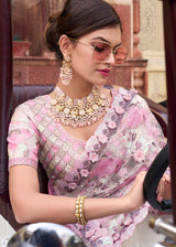 Beauty White Pink Designer Silk Saree