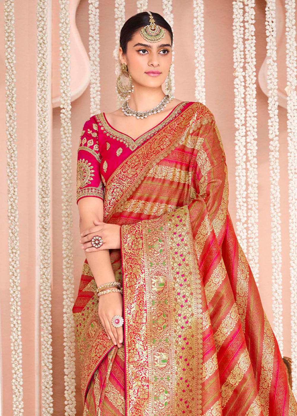 Buy MySilkLove Valencia Dark Pink Zari Woven Banarasi Saree with Designer Blouse Online