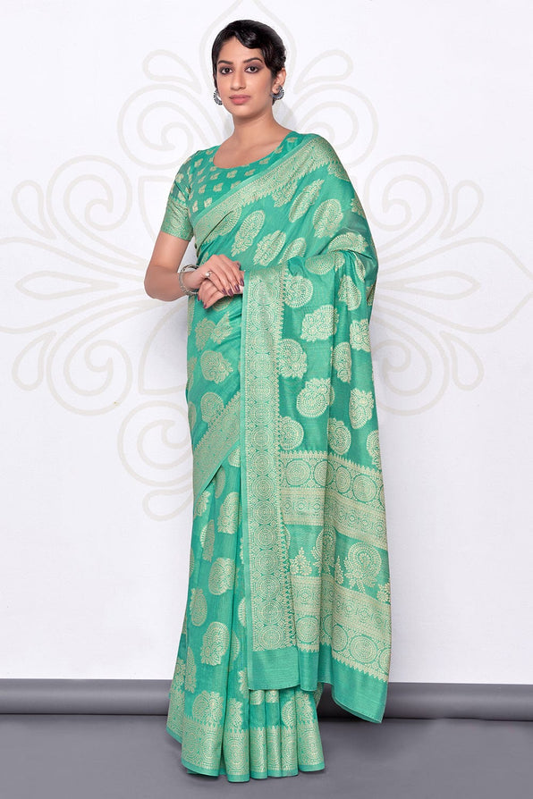 Buy MySilkLove Ocean Green Cotton Saree Online