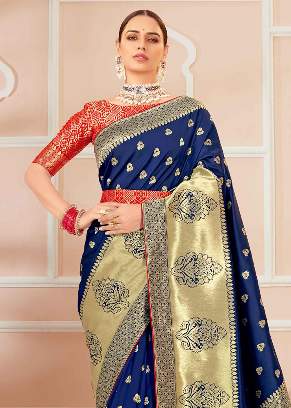 Buy MySilkLove Blue Zodiac Zari Woven Banarasi Silk Saree Online