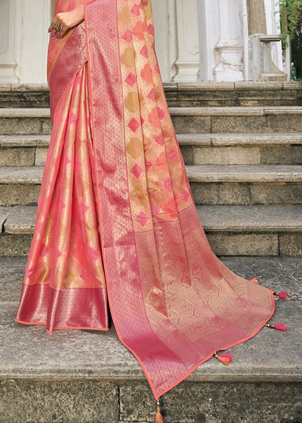 Buy MySilkLove Romantic Peach Woven Organza Banarasi Silk Saree Online