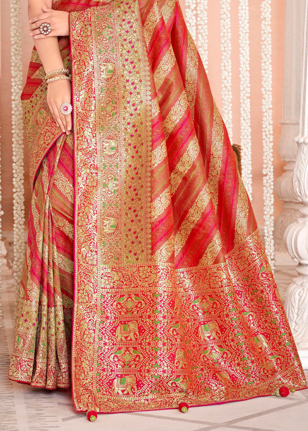 Buy MySilkLove Valencia Dark Pink Zari Woven Banarasi Saree with Designer Blouse Online