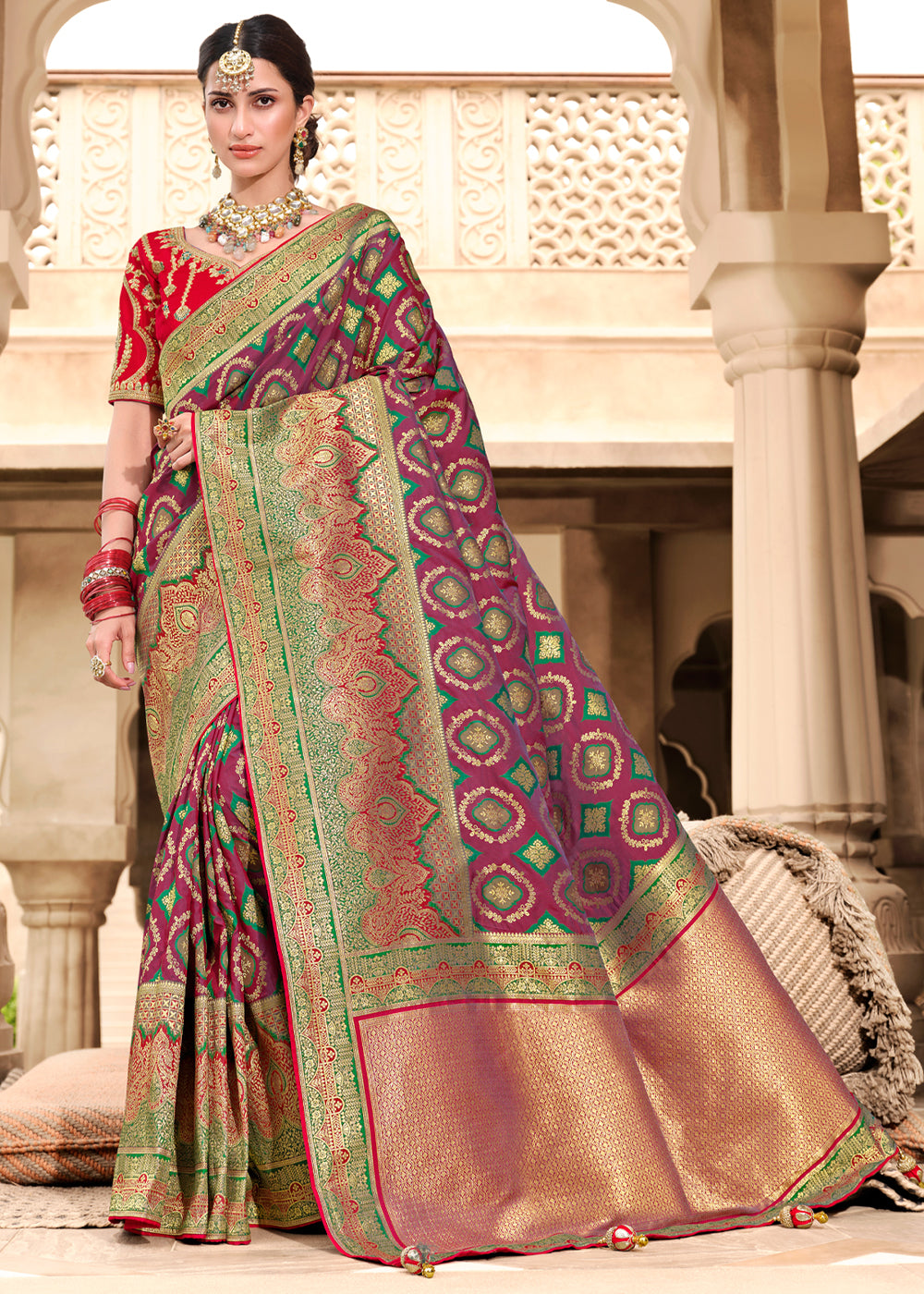 Buy MySilkLove Night Shadz Purple and Red Woven Designer Banarasi Silk Saree Online